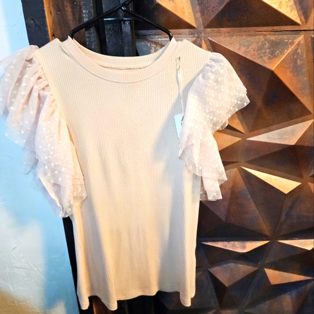 Women's Beige Ruffle Sleeve Top